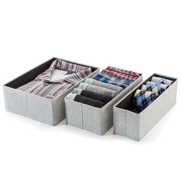 Grey 3 Piece Collapsible Fabric Drawer Organizer Set Overstock 11658238