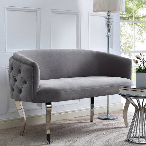 Grey Velvet Loveseat with Stainless Steel Legs Overstock 11659011