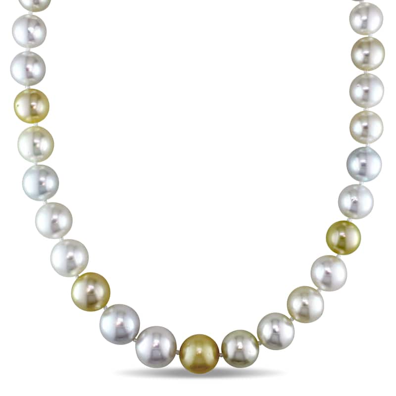 Miadora Signature Collection Cultured White & Gold South Sea Pearl Necklace with 14k Yellow Gold Ball Clasp (10-13 mm)