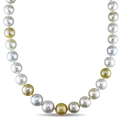 Miadora Signature Collection Cultured White & Gold South Sea Pearl Necklace with 14k Yellow Gold Ball Clasp (10-13 mm)