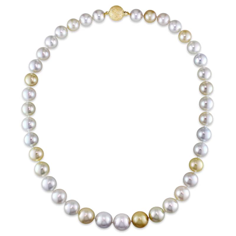 Miadora Signature Collection Cultured White & Gold South Sea Pearl Necklace with 14k Yellow Gold Ball Clasp (10-13 mm)