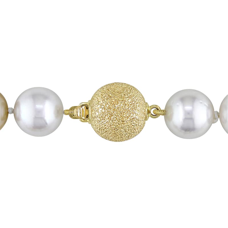 Miadora Signature Collection Cultured White & Gold South Sea Pearl Necklace with 14k Yellow Gold Ball Clasp (10-13 mm)