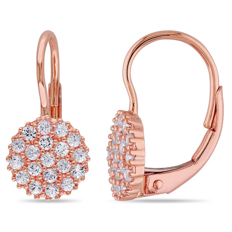 Miadora 14k Rose Gold White Sapphire Cluster Leverback Earrings