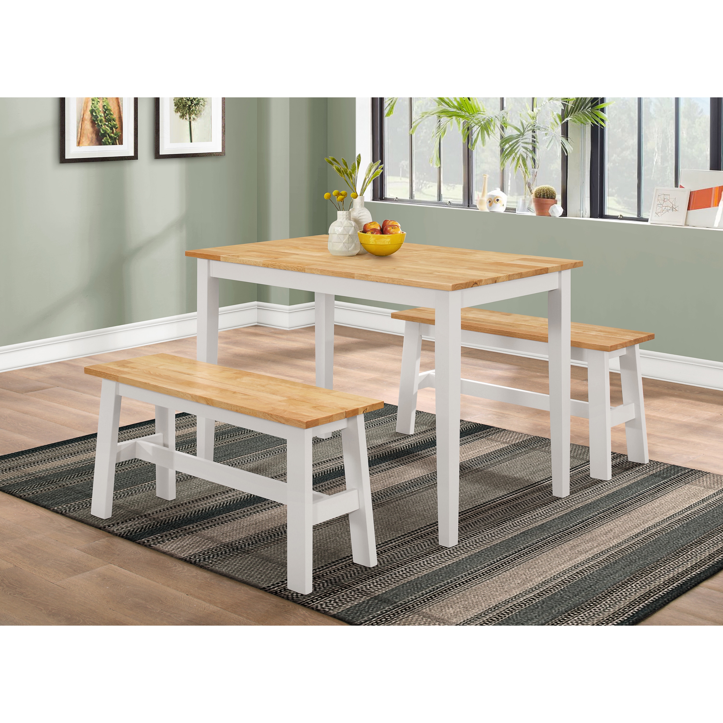 Shop New York White And Natural Dining Table With Two Dining