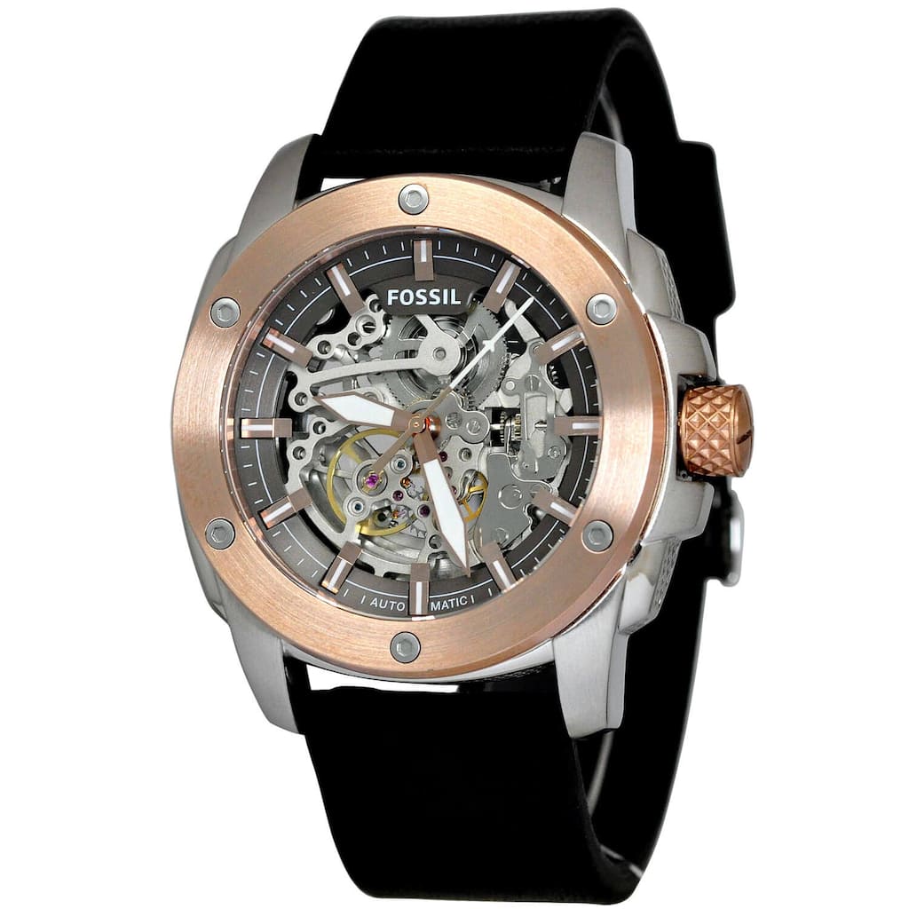 Fossil Men's ME3082 Modern Machine Automatic Skeleton Dial Black Leather Watch
