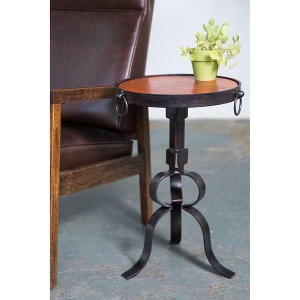 Round Iron End Table With Hammered Copper Round Iron End Table With Hammered Copper