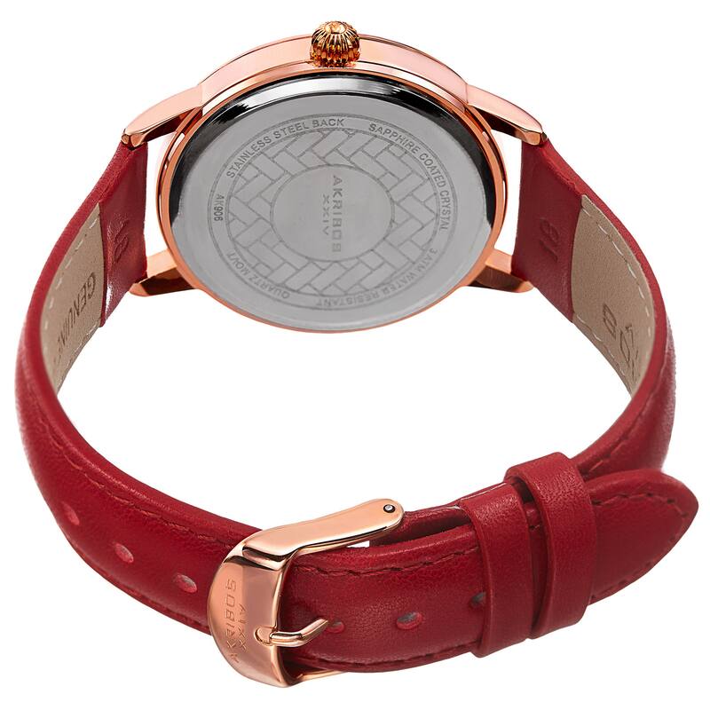 Akribos XXIV Women's Japanese Quartz Leather Strap Watch - Red
