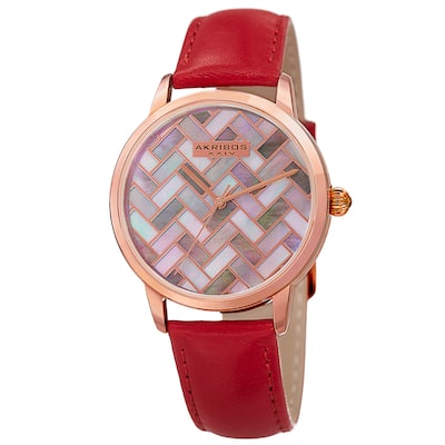 Akribos XXIV Women's Japanese Quartz Leather Strap Watch - Red