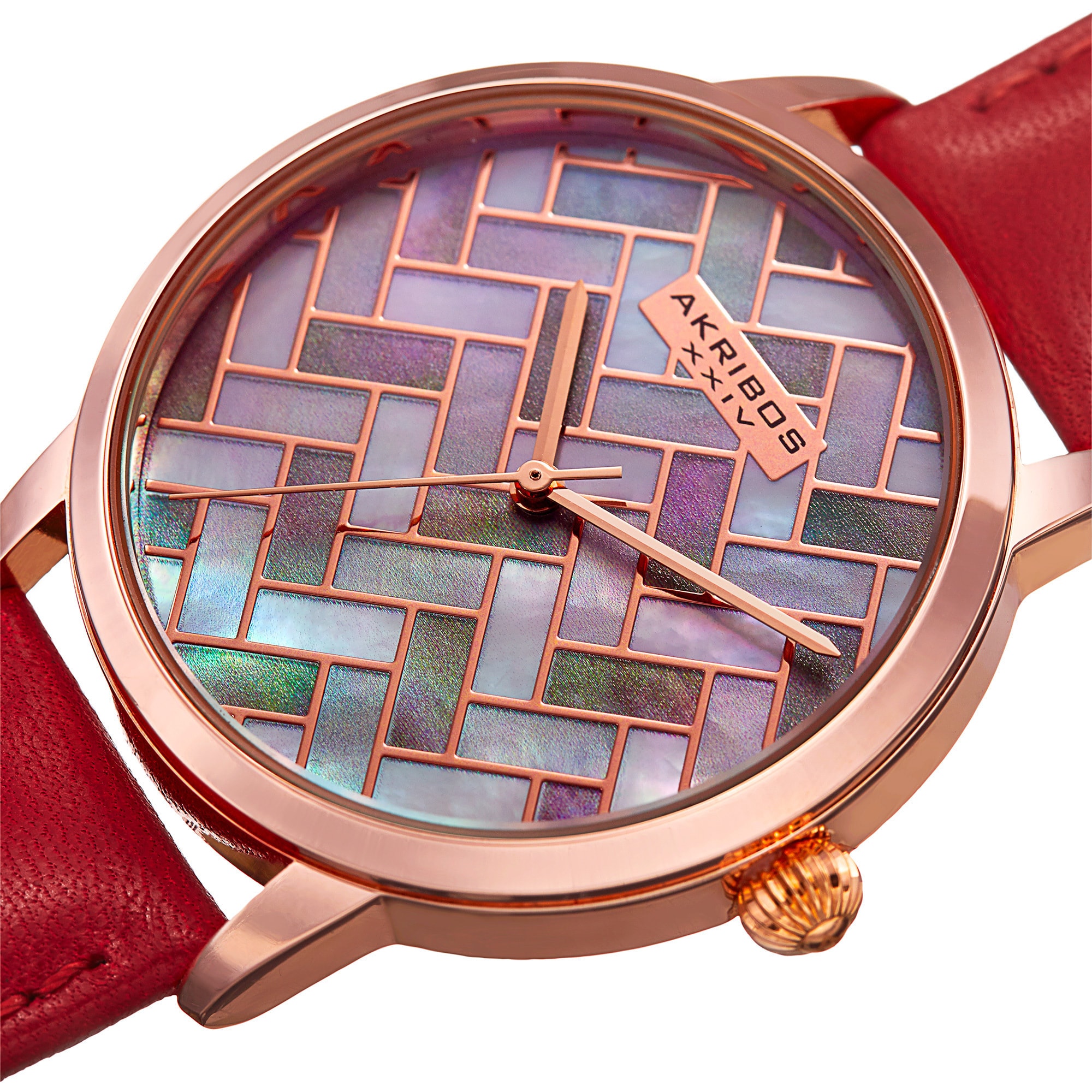 Akribos XXIV Women's Japanese Quartz Leather Strap Watch - Red