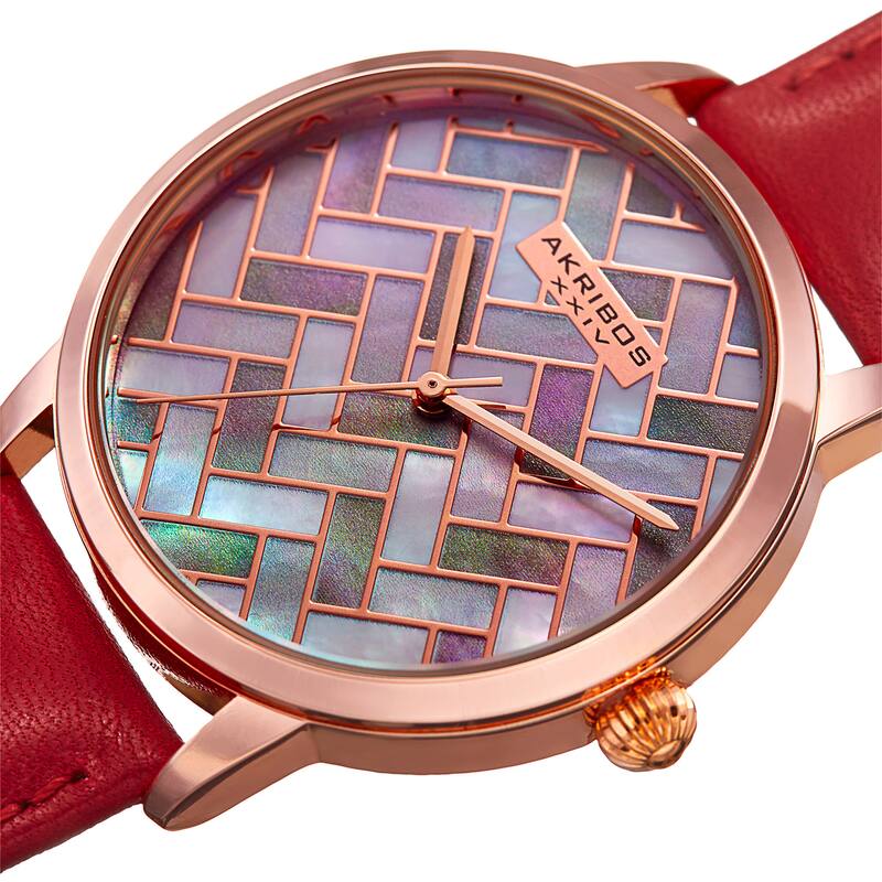 Akribos XXIV Women's Japanese Quartz Leather Strap Watch - Red