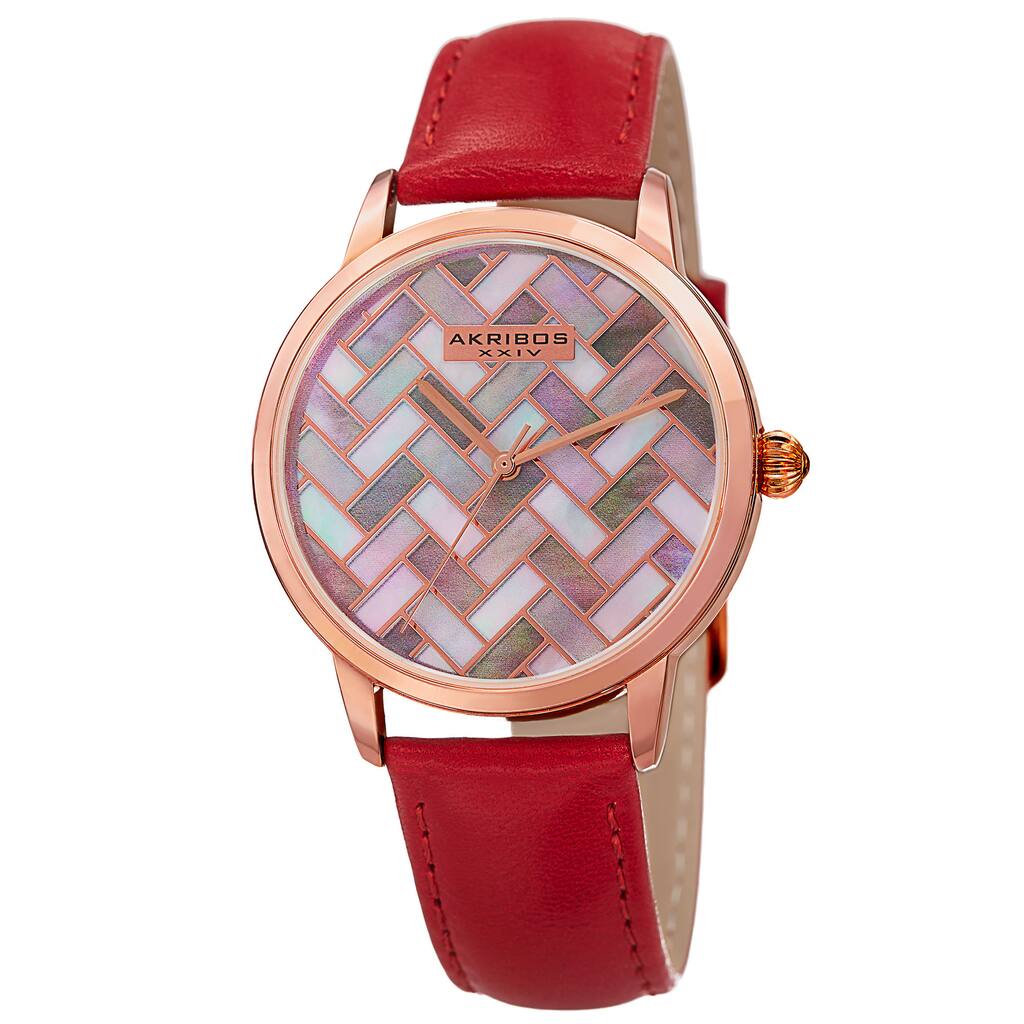 Akribos XXIV Women's Japanese Quartz Leather Strap Watch - Red