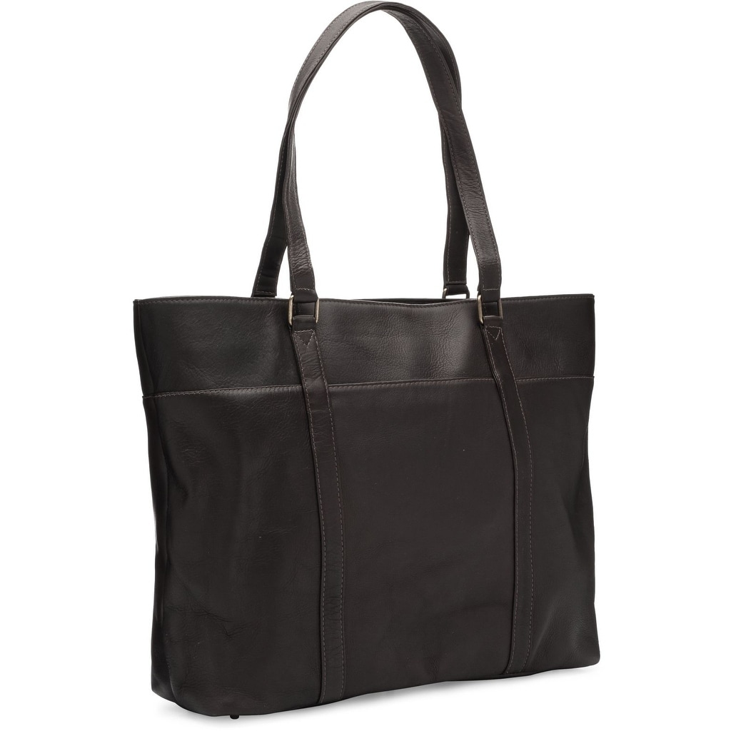 black leather laptop tote