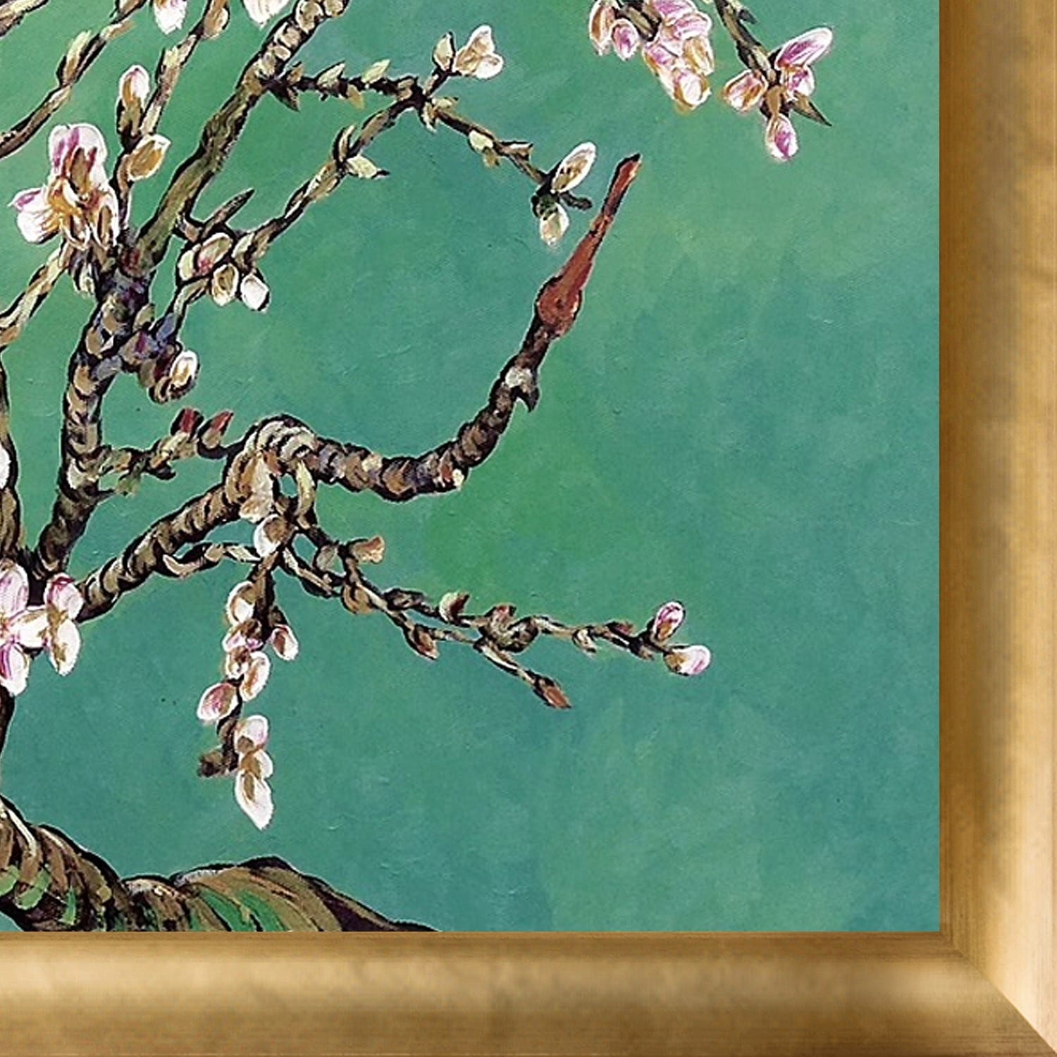 Jade Framed Hand Painted Original Artwork With Gold Luminoso Frame La Pastiche Branches Of An Almond Tree In Blossom 