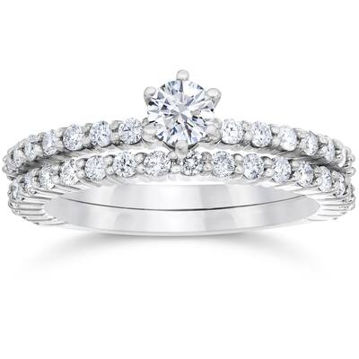 14k White Gold 1ct TDW Diamond Engagement Wedding Ring Set