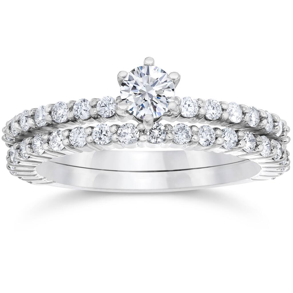 14k White Gold 1ct TDW Diamond Engagement Wedding Ring Set