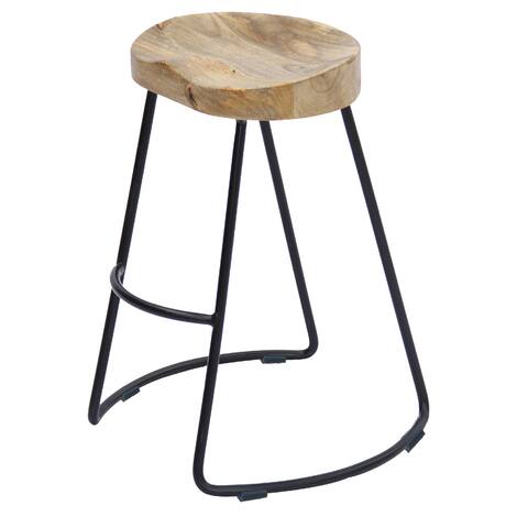 Wooden Saddle Seat Barstool with Metal Legs, Large, Brown and Black