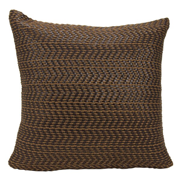 Mina Victory Leather Basket Weave Brown 20 x 20-inch Throw Pillow by Nourison
