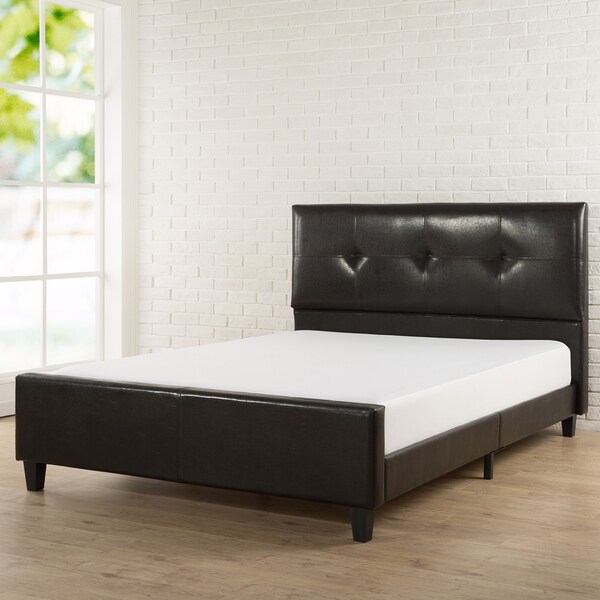 Priage Tufted Espresso Faux Leather Full Size Platform Bed ...