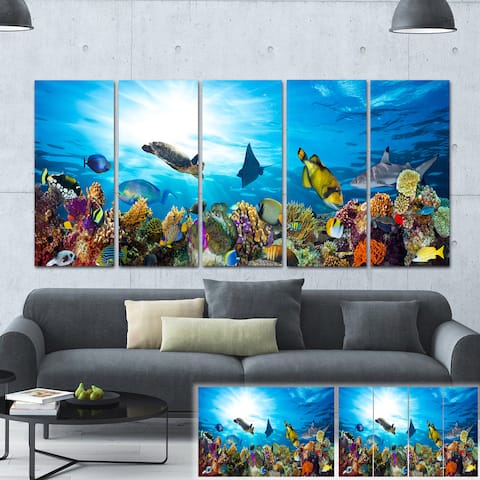 Designart "Colorful Coral Reef with Fishes" Seascape Photo Canvas Print