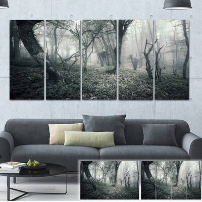 Designart "Vintage Forest Filled with Fog" Landscape Photo Canvas Print - Green