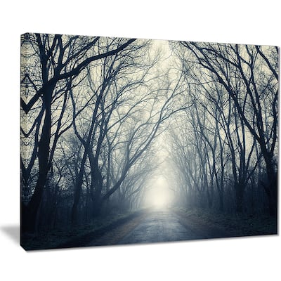 Designart "Dark Autumn Forest in Fog" Modern Photography Canvas Print - Green