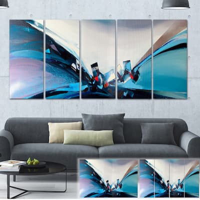 Designart "Blue Panoramic Abstract Design" Abstract Canvas Art Print - Blue