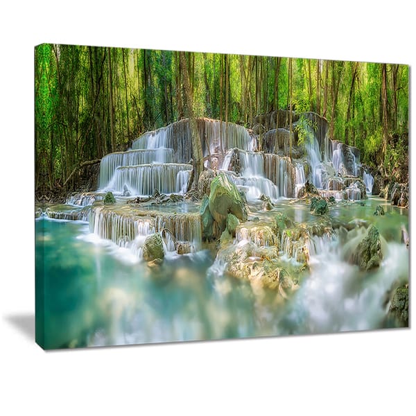 Designart Level 6 Of Huaimaekamin Waterfall Landscape Canvas Print Green Overstock 11664347