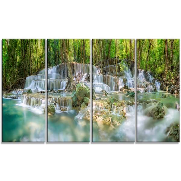Designart Level 6 Of Huaimaekamin Waterfall Landscape Canvas Print Green Overstock 11664347