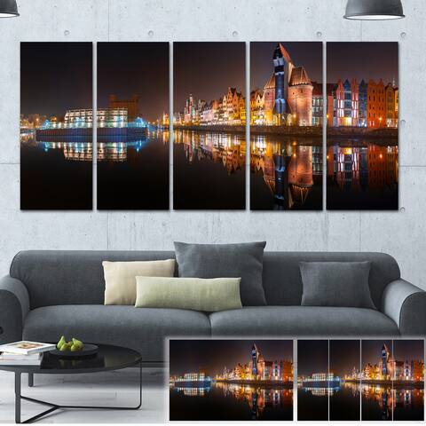 Designart 'Panorama of Gdansk Old Town' Landscape Photo Large Canvas Print - Brown
