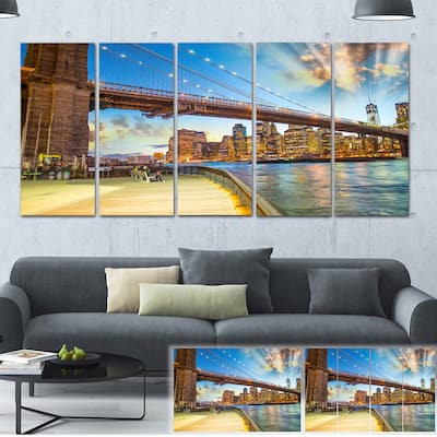 Designart "Bridge Park Brooklyn" Cityscape Photography Large Canvas Print