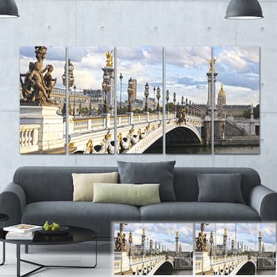 Designart "Alexandre III Bridge Panoramic View" Photo Canvas Art Print - Blue