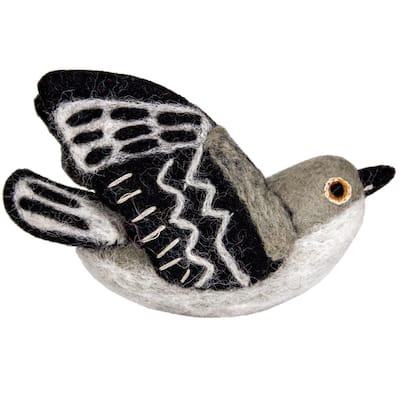 Handmade Wild Woolies Felt Bird Garden Ornament - Mockingbird (Nepal)
