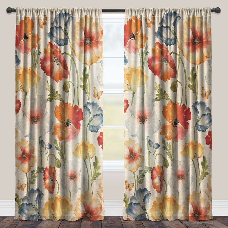Laural Home Colorful Poppies Sheer Curtain Panel (Single Panel)