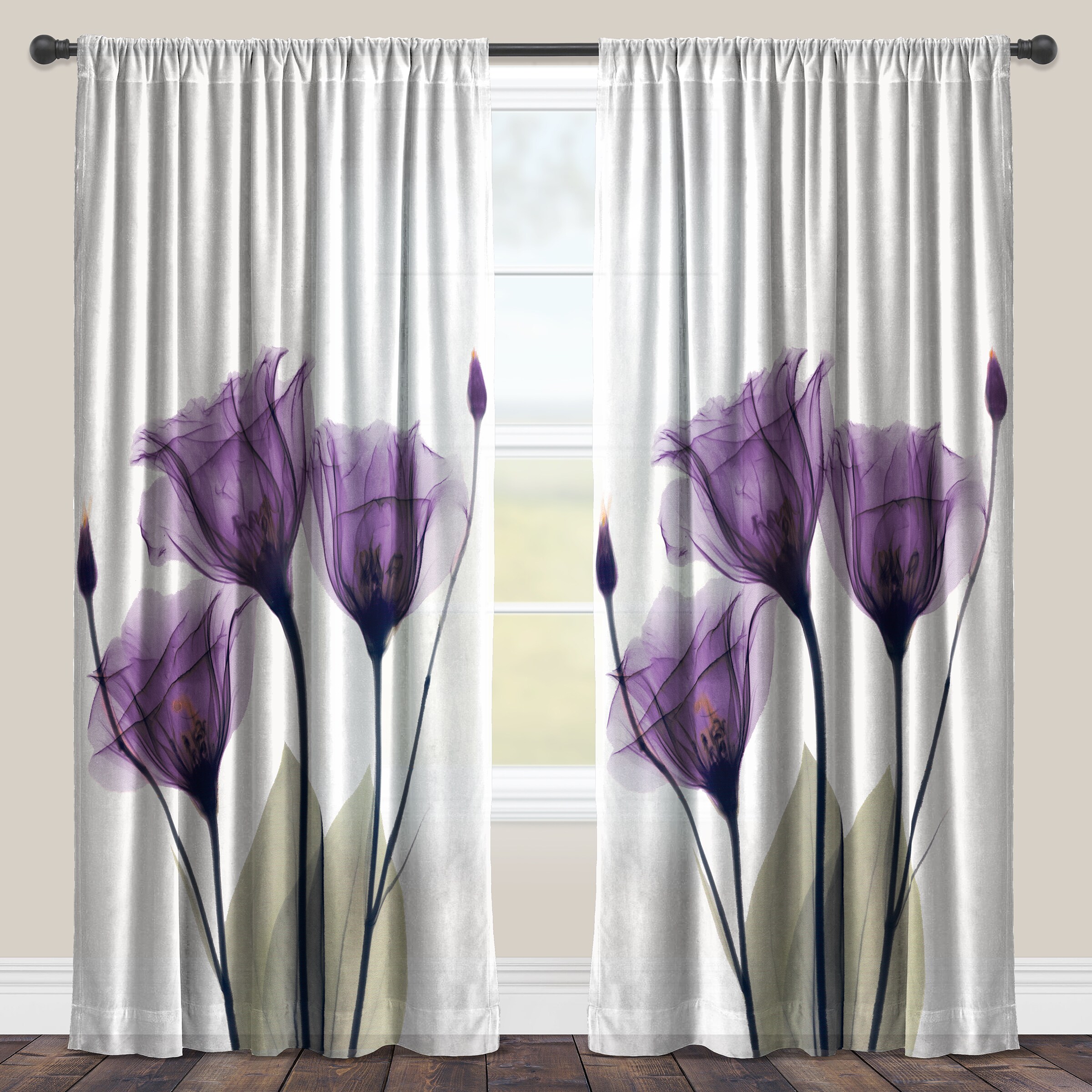Watercolor Purple Flowers Wisteria 3D Printing Window Curtains Blockout Fabric 