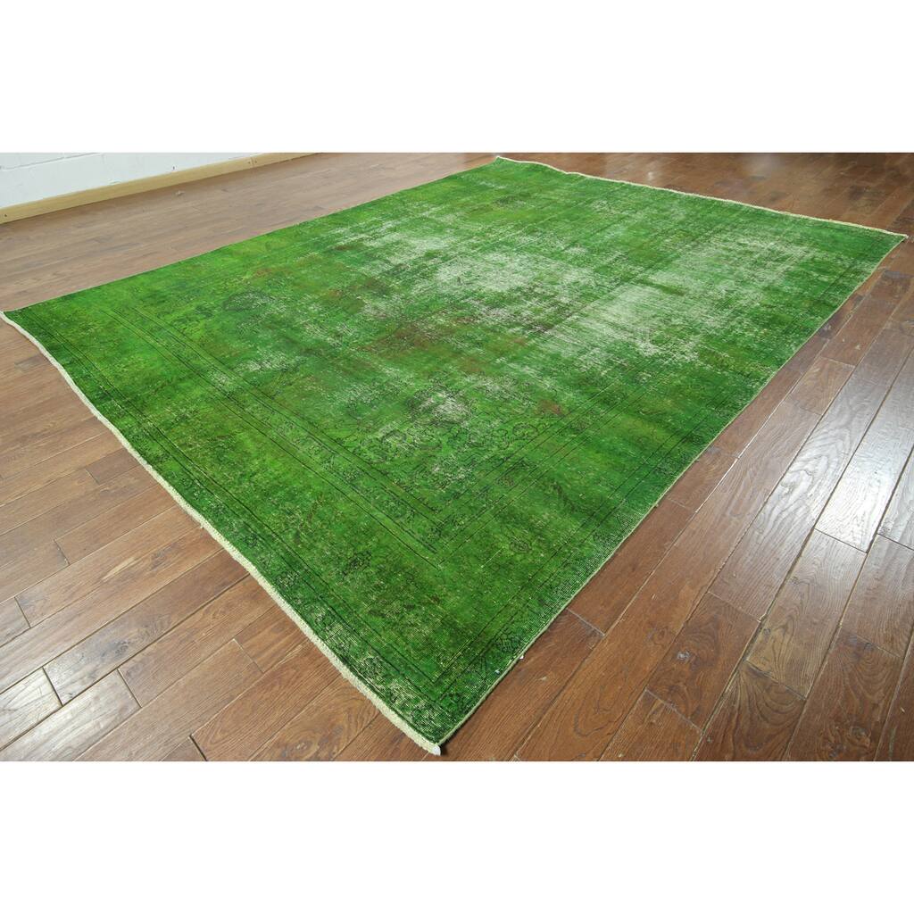 Hand-knotted Overdyed Green Wool Area Rug (9'6 x 12'4)