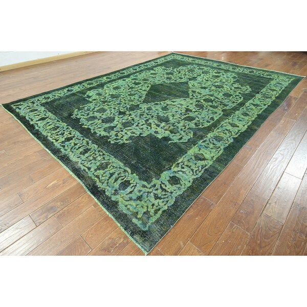 Handknotted Overdyed Green Wool Area Rug (9'1 x 12'6) Free Shipping