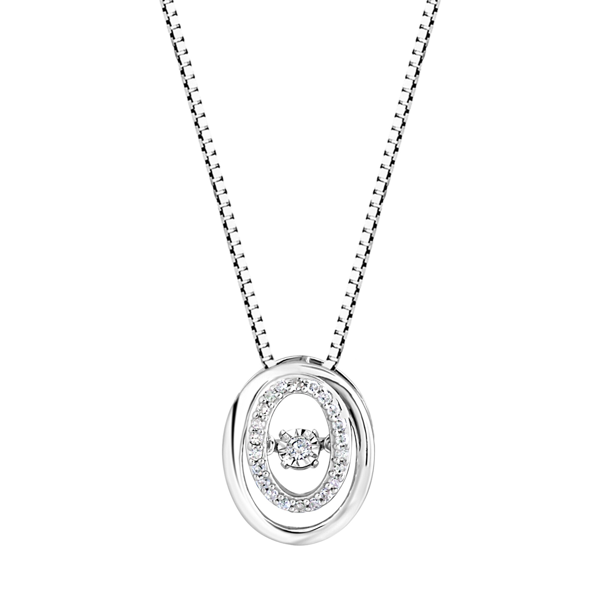 Sterling Silver Dancing Diamond Double Oval Pendant Necklace White H I Overstock 11664803