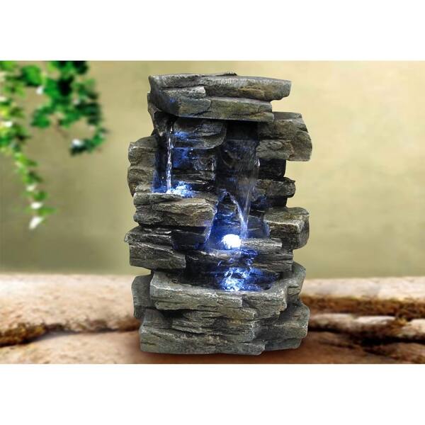 slide 2 of 15, Alpine Corporation 13" Tall Indoor 4-Tier Cascading Tabletop Fountain with LED Lights, Gray Multi - Tabletop - Glass