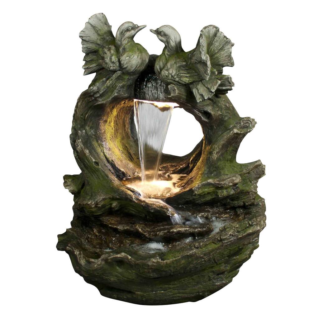 32 Inch Waterfall Bird Fountain with LED Lights