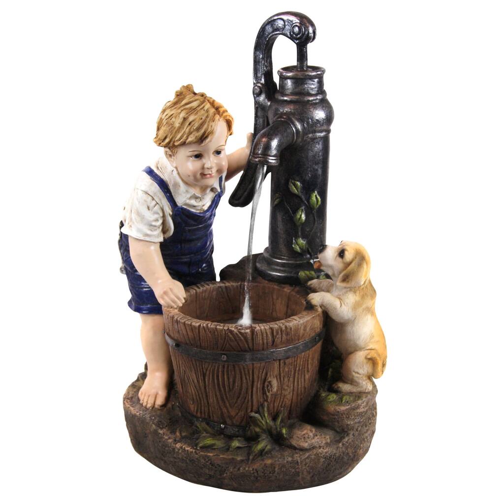 GXT469 26 Inch Boy and Water Pump Fountain with LED Light