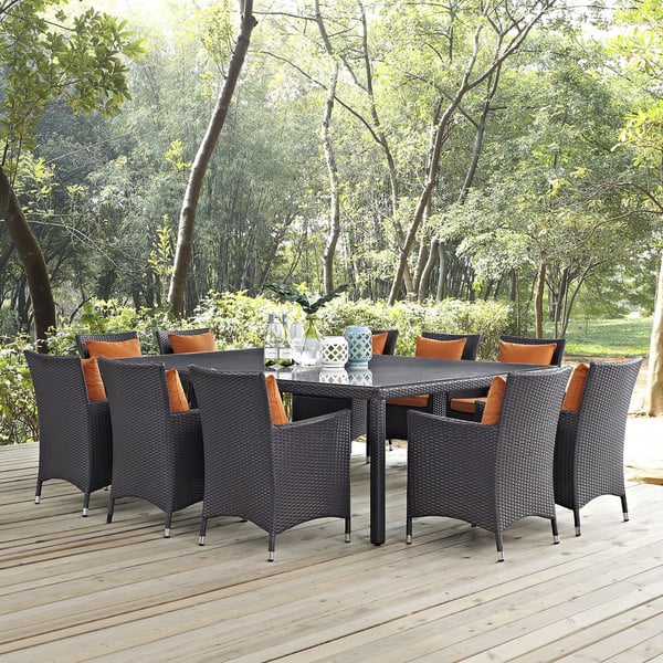 Shop Gather Synthetic Rattan Outdoor Patio Dining Set 11 Piece Set Overstock 20830773