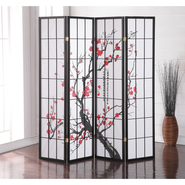 Shop Japanese 4-Panel Screen Room Divider, Plum Blossom -4238