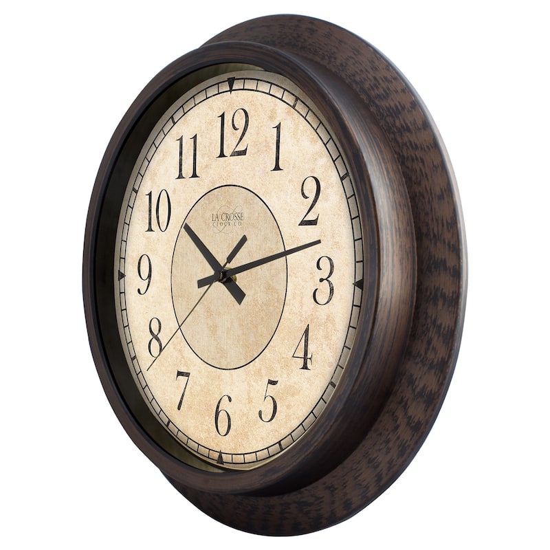 La Crosse Clock 404-2635 14 Inch Round Brown Plastic Analog Wall Clock