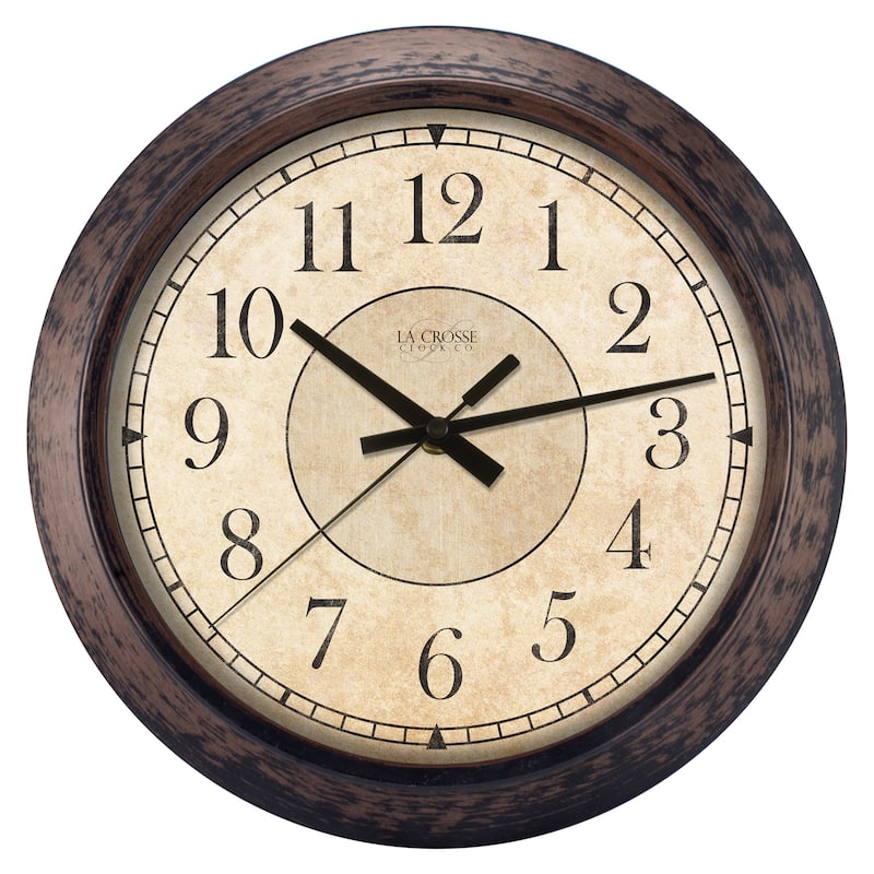 La Crosse Clock 404-2635 14 Inch Round Brown Plastic Analog Wall Clock