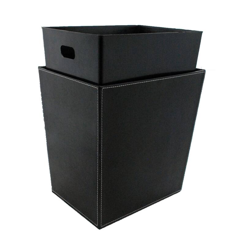 Kraftware Black and White Stitching Large Waste Basket