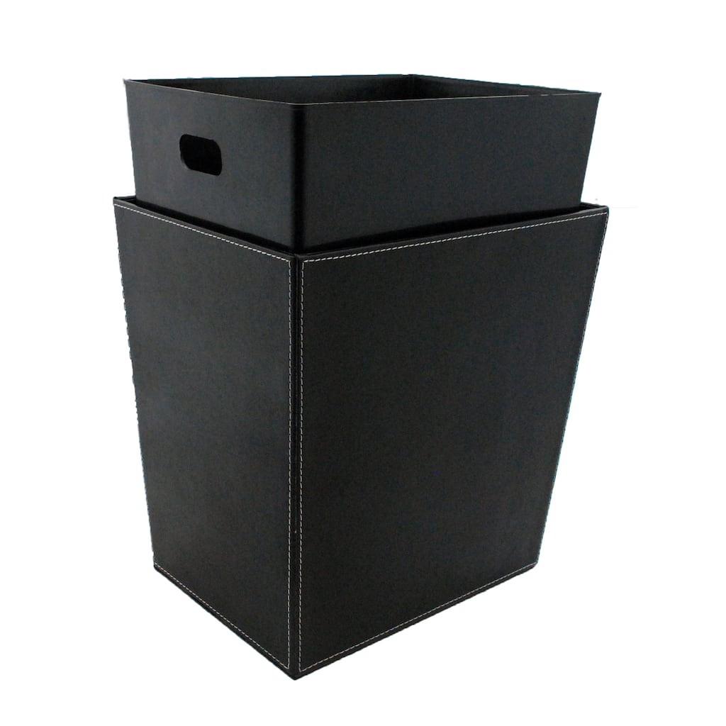 Kraftware Black and White Stitching Large Waste Basket