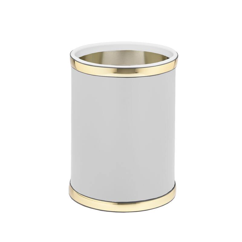 Kraftware Sophisticates with Polished Gold 10.75-inch Round Waste Basket - White