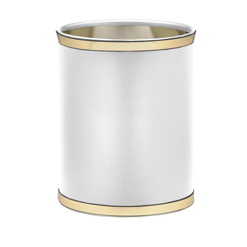 Kraftware Sophisticates with Polished Gold 14-inch Oval Waste Basket - White