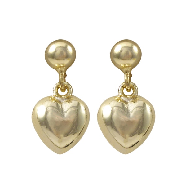 Luxiro Gold Finish Puffy Heart Children's Dangle Earrings - White