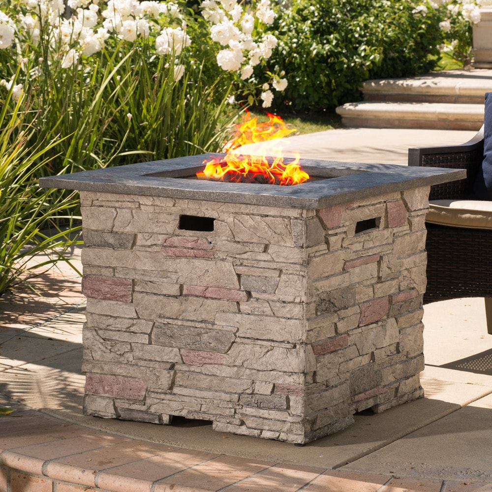 Christopher Knight Home Hoonah 32-inch Outdoor Square Liquid Propane Fire Pit with Lava Rocks